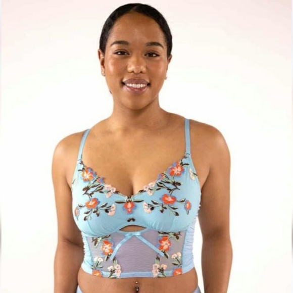 Understance embroidered floral sky blue bustier crop top NWT - Picture 3 of 9